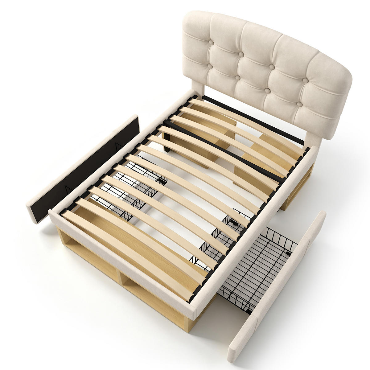EINZELBETT 90/200 cm Beige - Beige, Holz/Metall