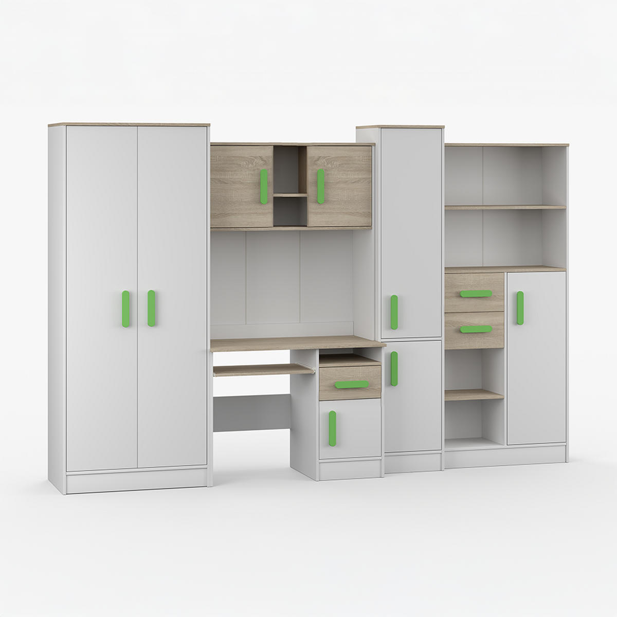 WOHNWAND Markus Weiß Sonoma Eiche mit griffenfarbe: Limette - Limette/Weiß, Holzwerkstoff (300/197/52cm) - imoebel24