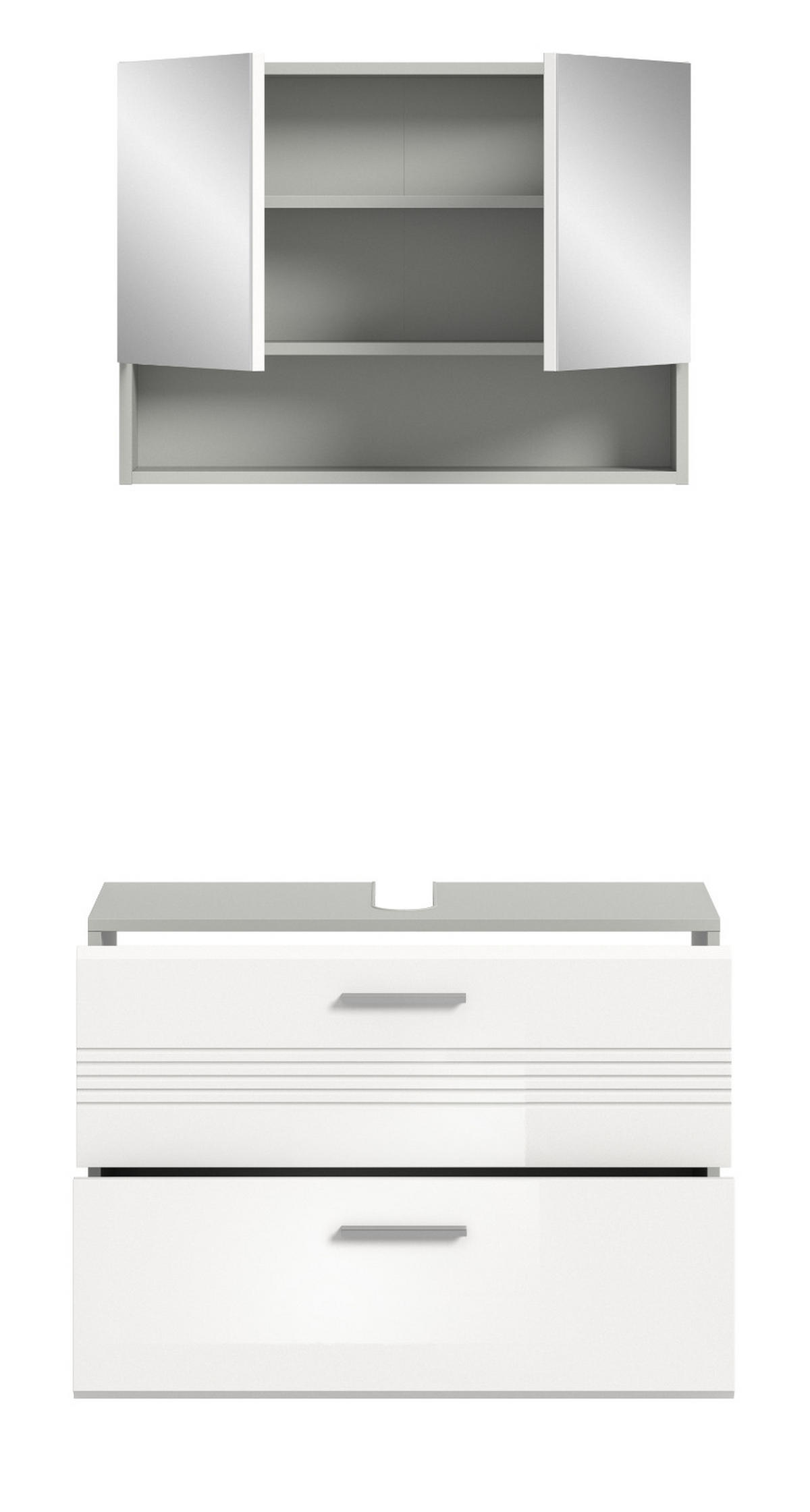 BADMÖBEL-SET 2-teilig weiß Hochglanz, grau 80 cm, Komplettset mit Soft-Close - Weiß Hochglanz/Grau, Glas/Holzwerkstoff (80/190/32cm) - Inn.Furn