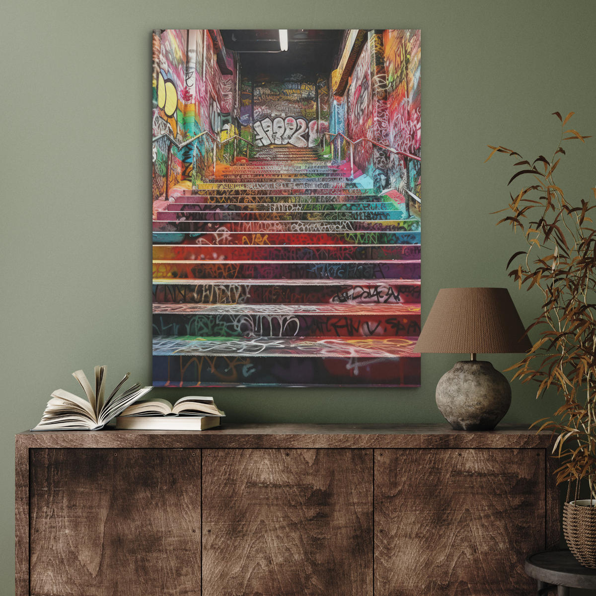 AKUSTIKPANEEL Treppe - Graffiti - Farben - Kunst 60x80 cm - Multicolor, Textil (60/0.9/80cm) - MuchoWow