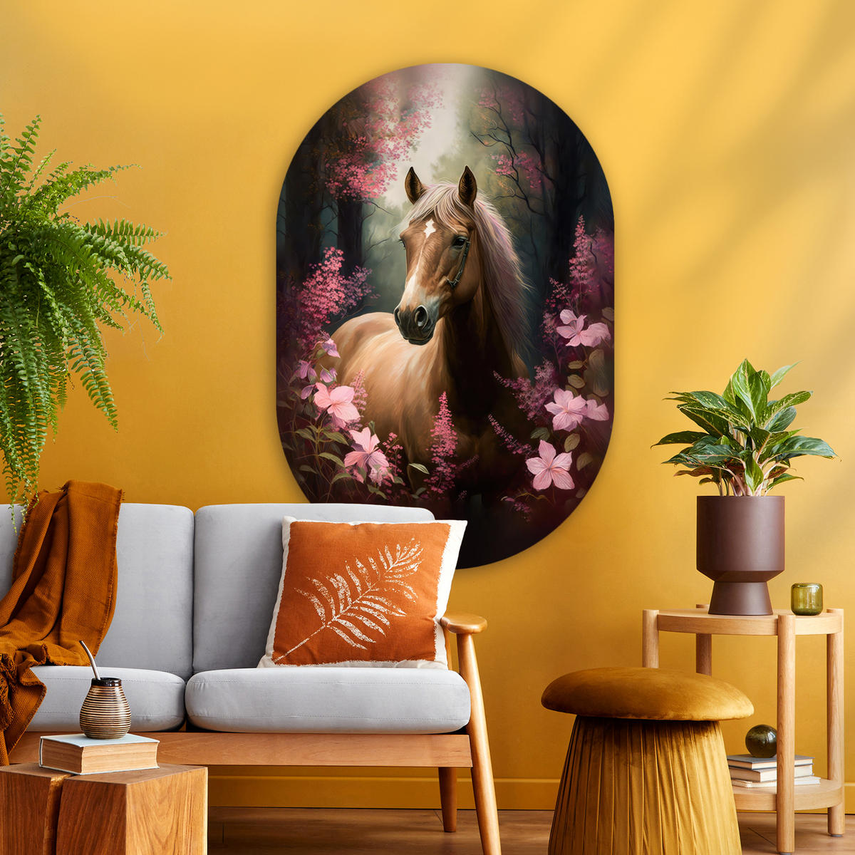 WANDBILD Pferd - Blumen - Rosa - Natur - Wald 80x120 cm - Altrosa, Kunststoff (80/120cm) - MuchoWow