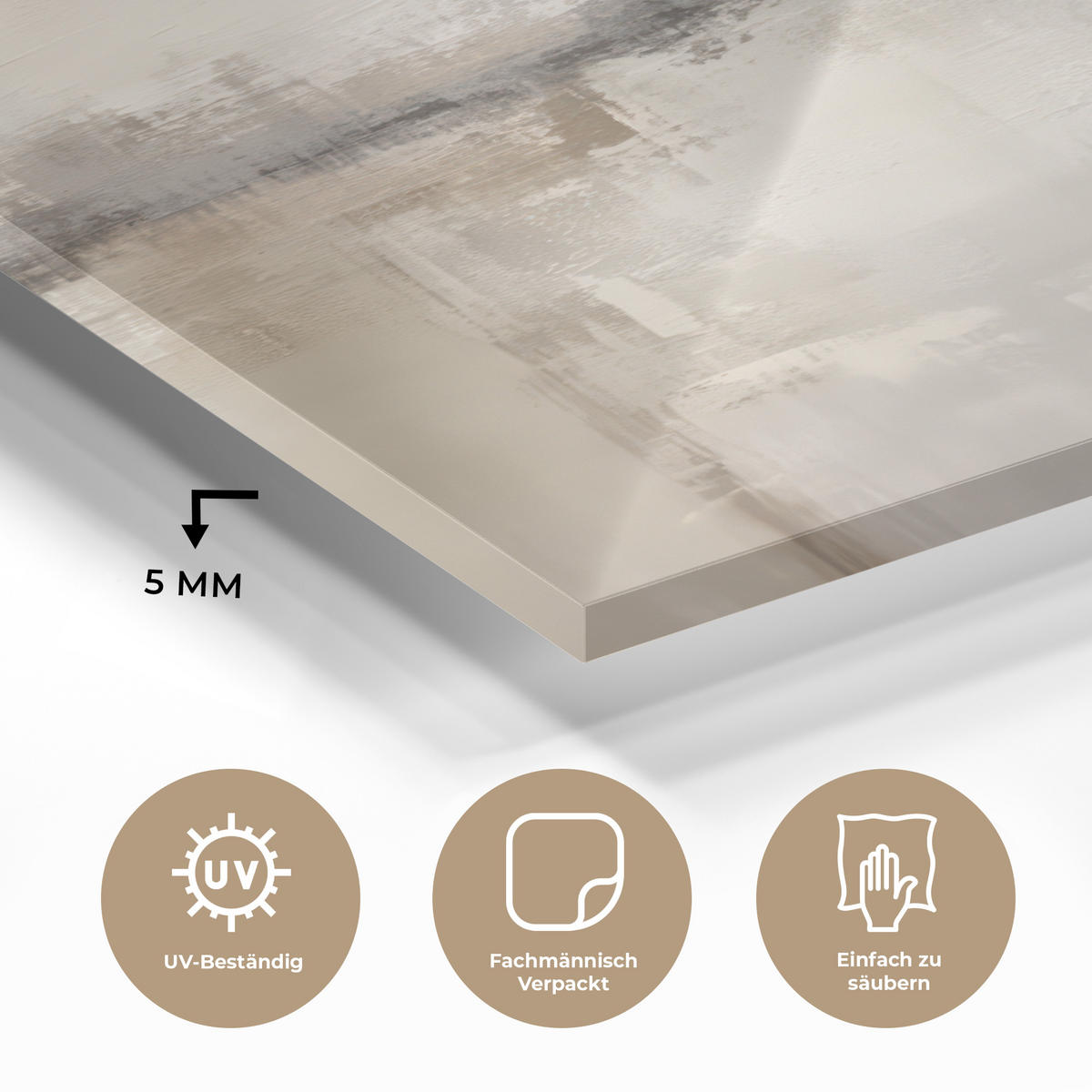 ACRYLGLASBILD Moderne Kunst - Abstrakt - Beige 60x120 cm - Beige, Glas (60/120cm) - MuchoWow