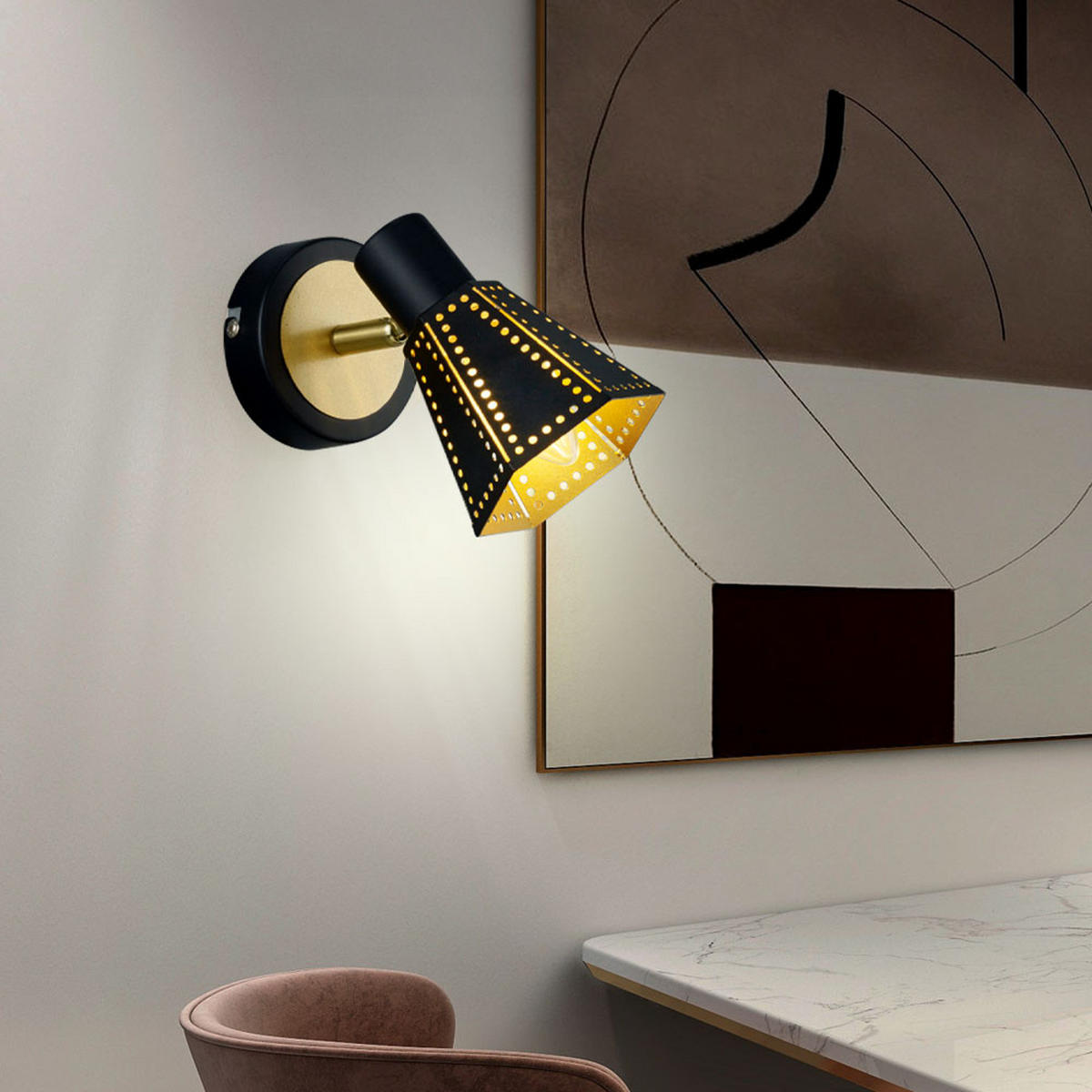 LED WANDLEUCHTE HOUSTON Metall Schwarz Gold - Schwarz, Metall (13/17/9.5cm)