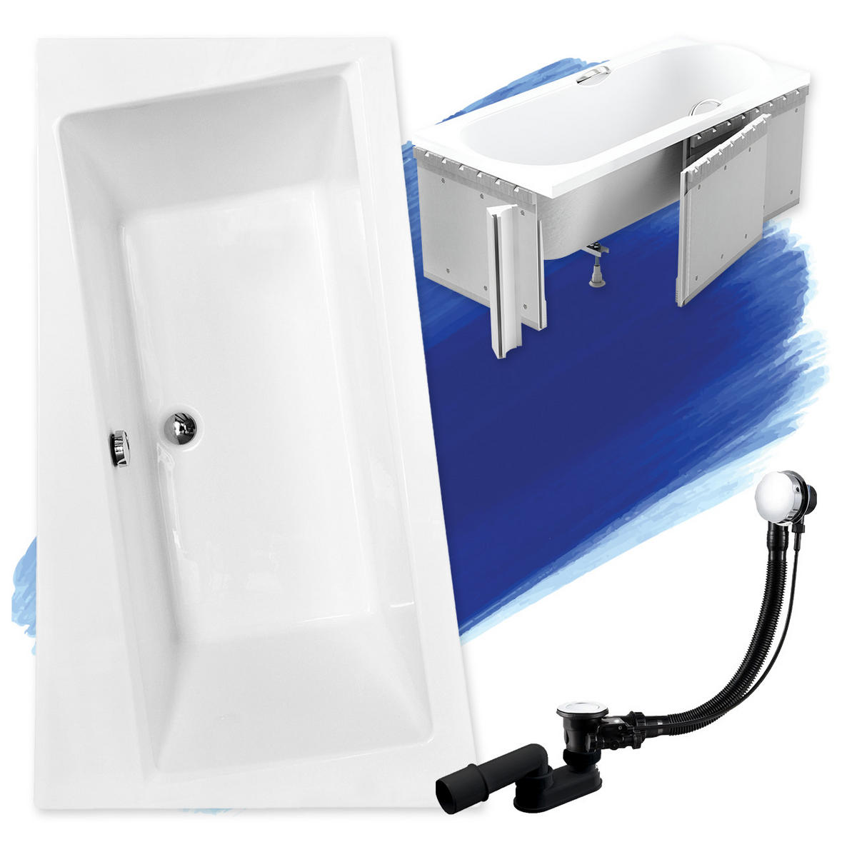 BADEWANNE Eckwanne INFINITY 160/100 Links mit Styro Ablauf Füße - Weiß, Kunststoff (100/55.5/160cm) - bad land