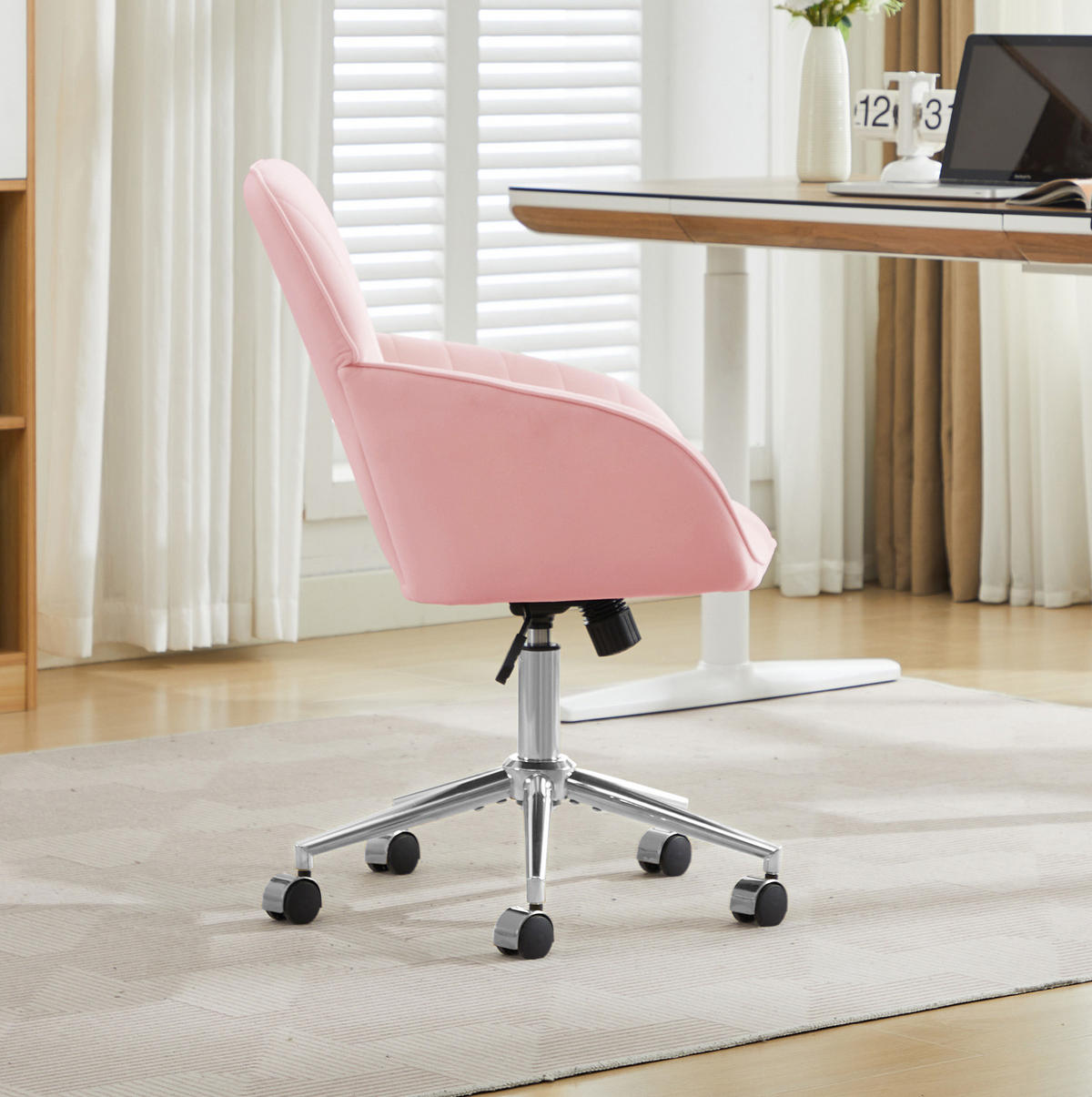 BÜRODREHSTUHL höhenverstellbar 50 bis 59 cm Velvet Pink - Pink, Metall (60/97/62cm) - Meubliv