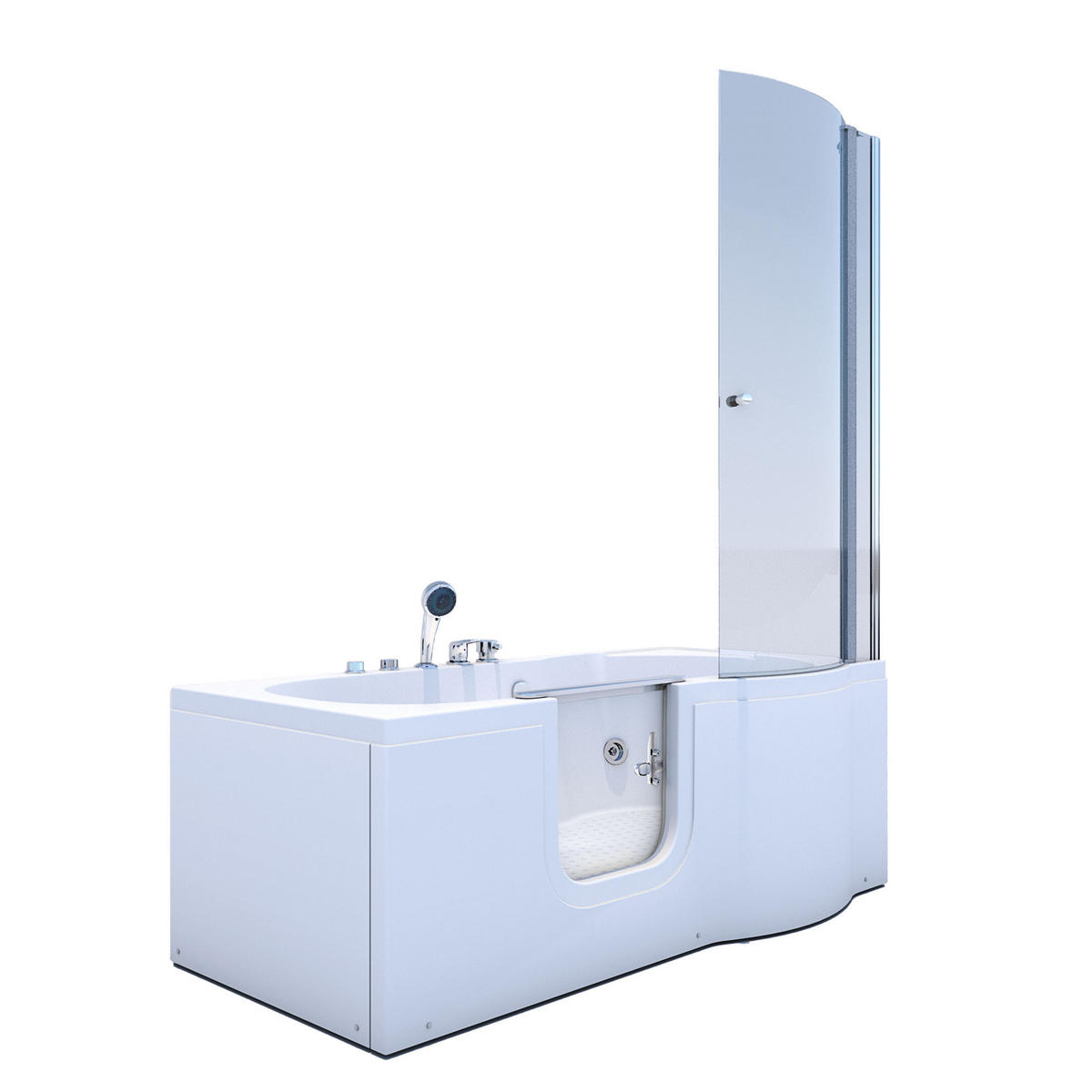 SENIORENDUSCHE Wanne Whirlpool S12D-EH-WP-L-EC 170x85cm - Weiß, Glas/Kunststoff (85/200/170cm) - AcquaVapore by Sandra Jentho