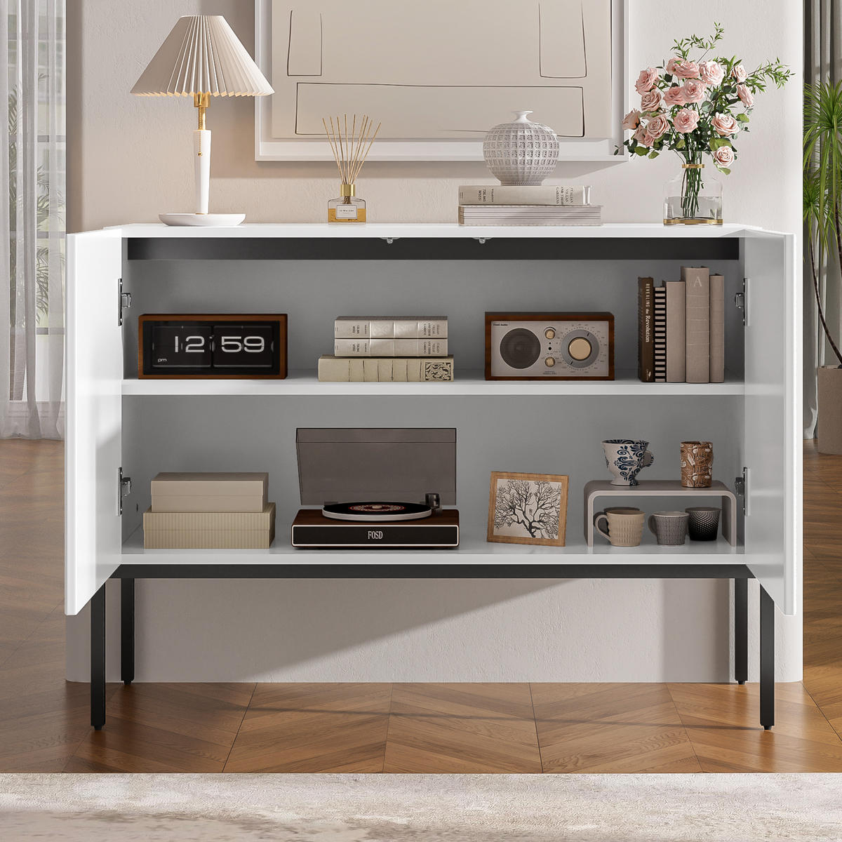 SIDEBOARD Weiß 2 Türen Metallbeine Bogen Design 100cm Modern - Weiß, Holzwerkstoff (100/75/40cm) - FLIEKS