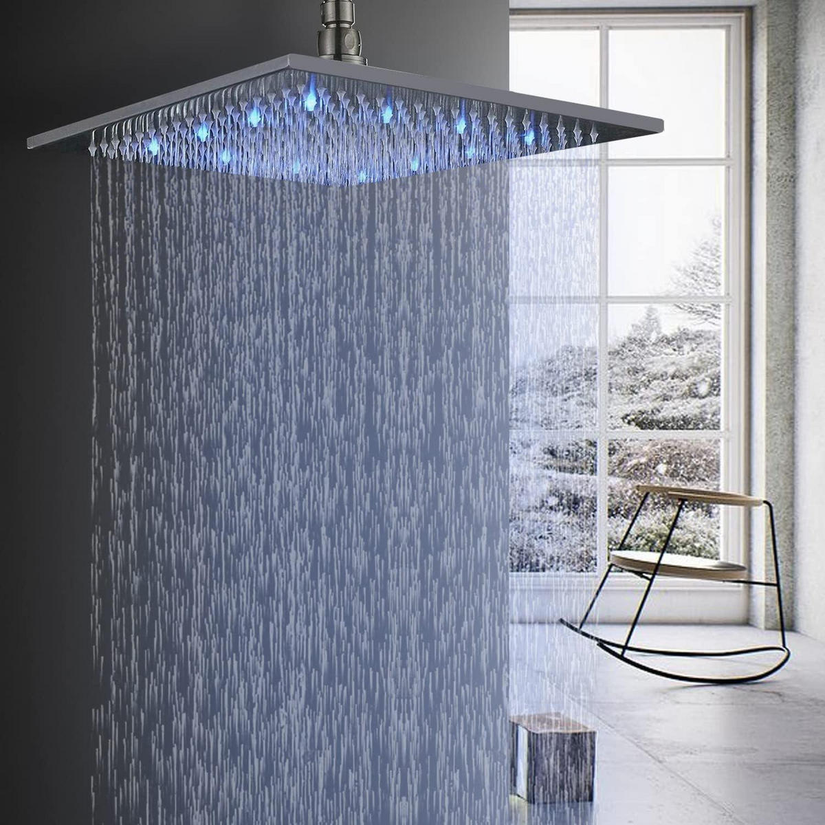 DUSCHKOPF LED Deckenbrause 30 x 30 cm mit Farbwechsel Schwarz - Anthrazit, Metall (30/12.7/30cm)