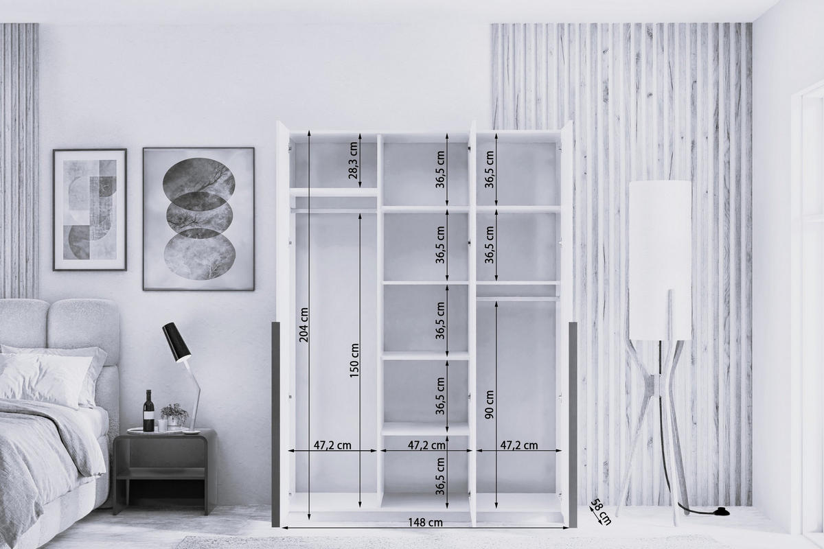 DREHTÜRENSCHRANK THALIA 148/204/58cm 3-türig mit Spiegel Kaschmir - Kaschmir, Holzwerkstoff (148/204/58cm) - MASSENO