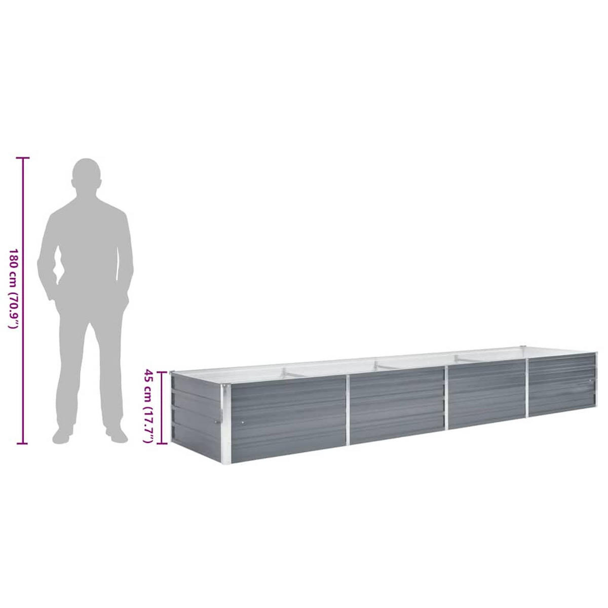 HOCHBEET 320/80/45 cm, aus Verzinkter Stahl, Grau - Grau, Metall (80/45/320cm) - vidaXL