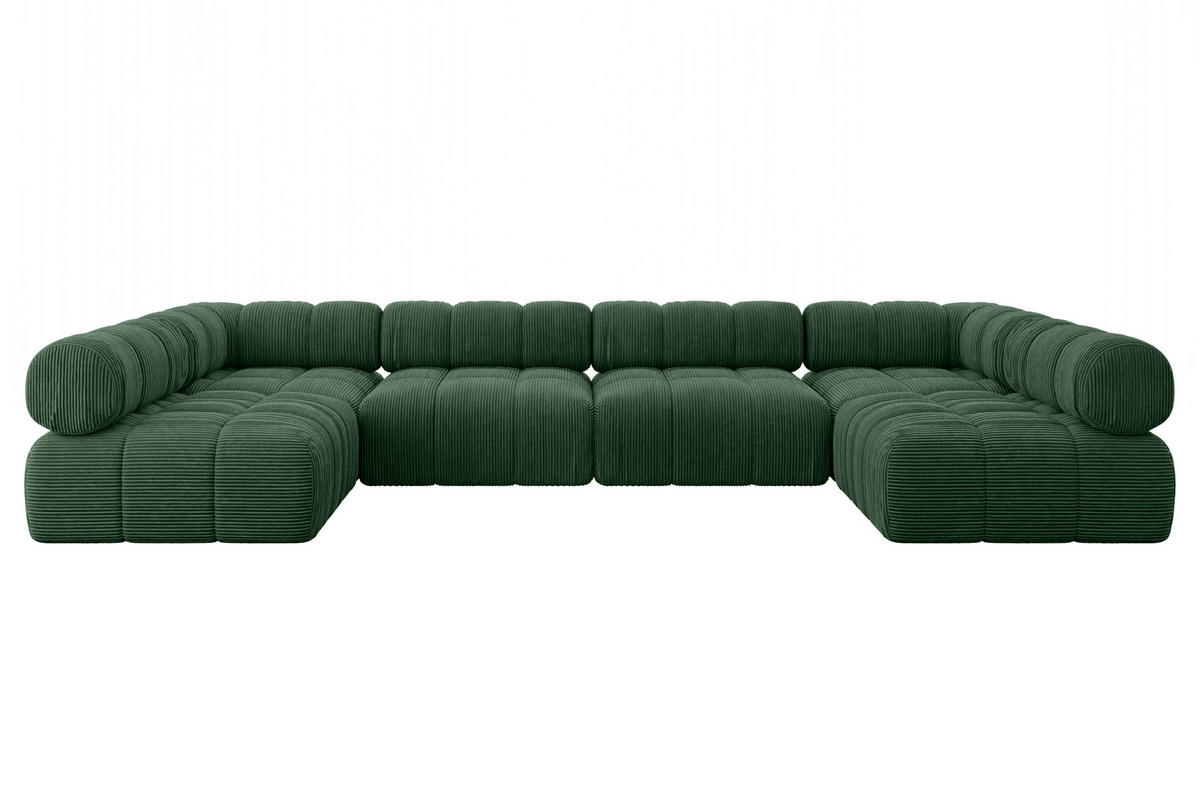 WOHNLANDSCHAFT modulares Sofa Garvo-U2 - 380x190x70 cm Grün Cord - Grün, Holzwerkstoff/Textil (380/70/190cm) - ALTDECOR