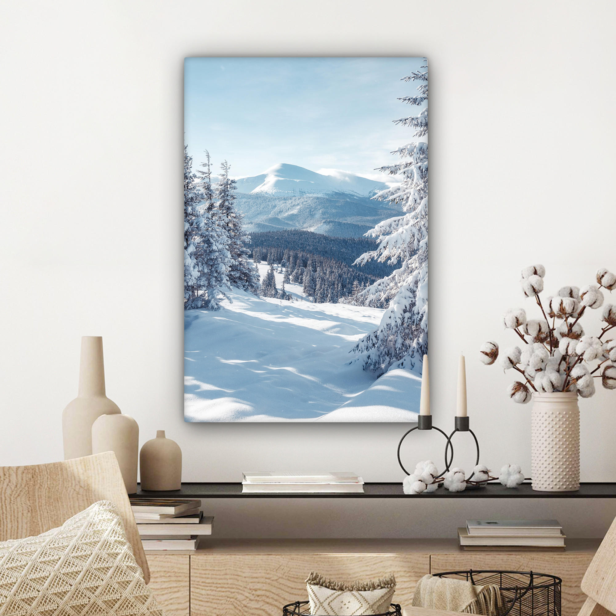 LEINWANDBILD Winterlandschaft - Natur - Berge - Bäume - Schnee 40x60 cm - Hellblau, Textil (40/60cm) - MuchoWow
