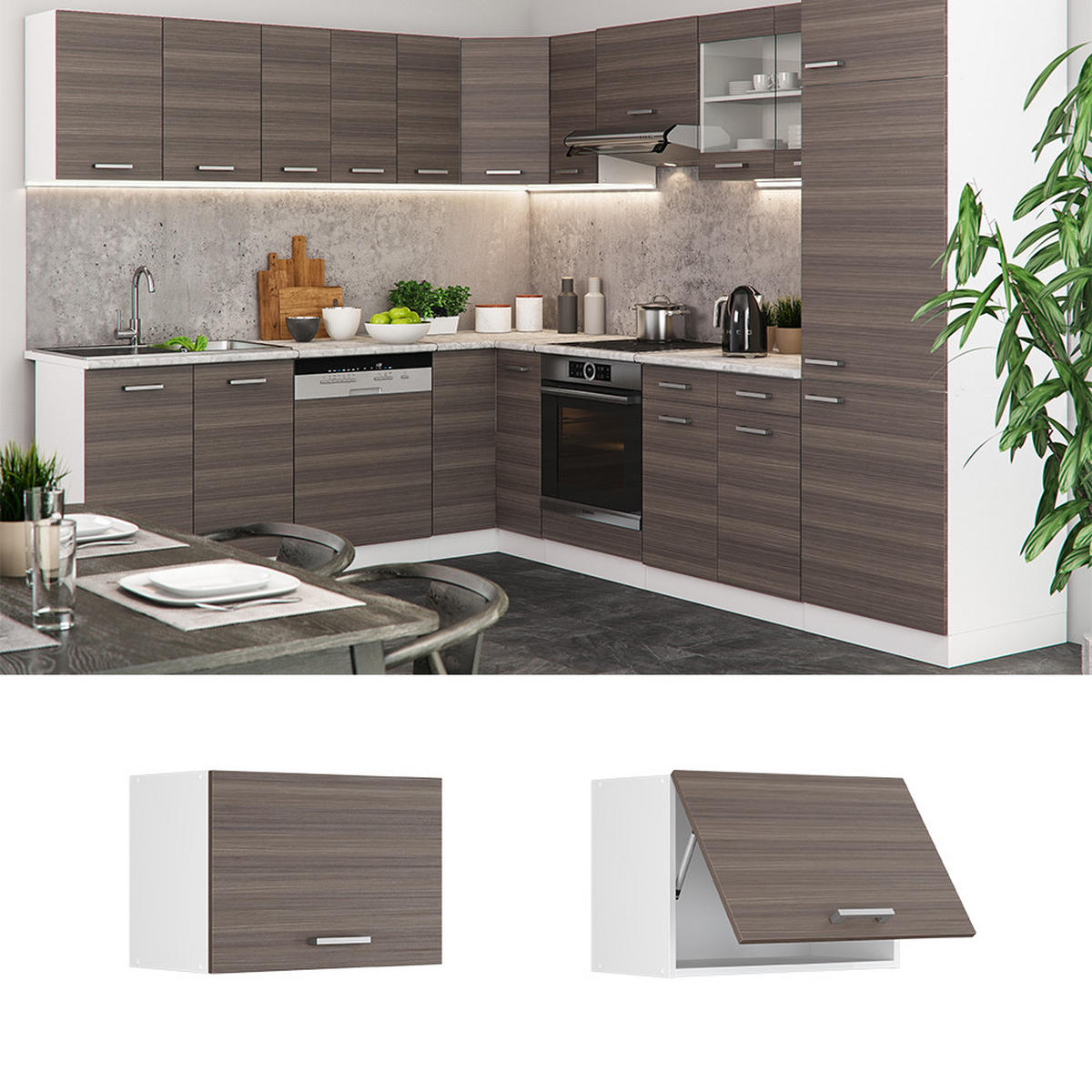 HÄNGESCHRANK R-Line Grau 60 cm Flach - Weiß/Braun, Holzwerkstoff (60/40/31cm) - Vicco