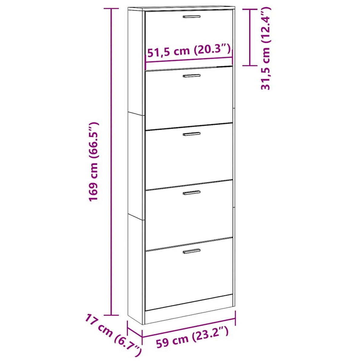 SCHUHSCHRANK Mit 5 Schuhkippern Weiss Holz - Weiß, Holz (17/169/59cm) - vidaXL