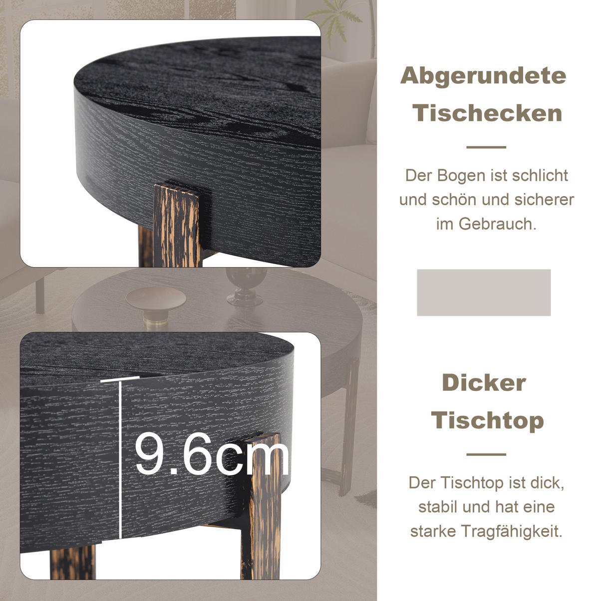 BEISTELLTISCH 68/68/39 cm mit runder Tischplatte und stabilem Kreuzfußgestell in Holzoptik, Schwarz - Schwarz, Holzwerkstoff (68/68/39cm) - Redom