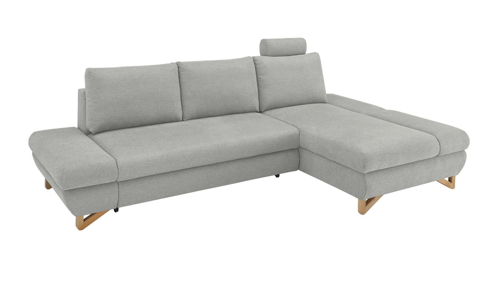 ECKSOFA hellgrau Struktur-Stoff, Sofa mit Bettfunktion und Stauraum 284 cm - Hellgrau, Holz/Textil (284/166cm) - Furn.Design