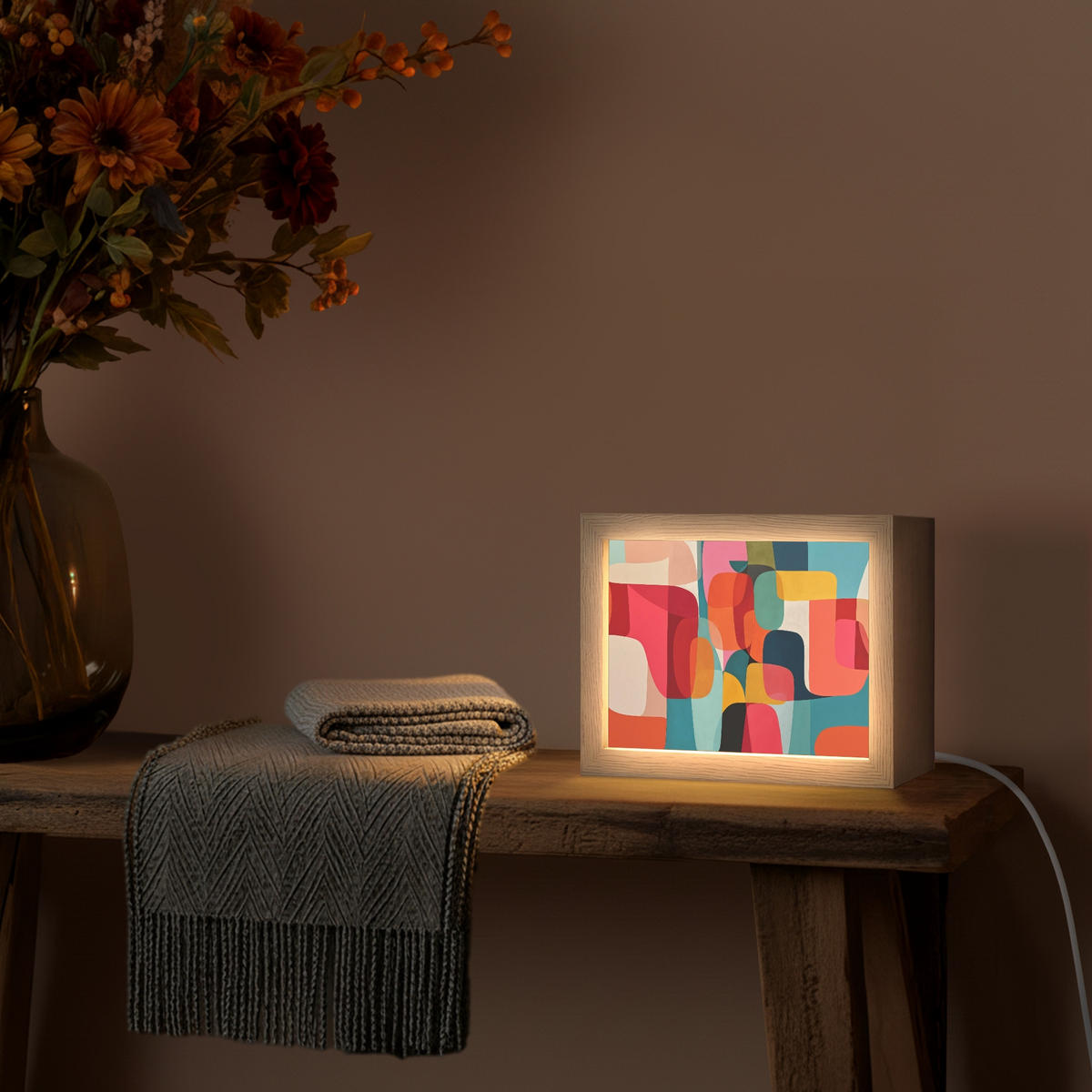 NÁSTĚNNÁ LAMPA Tvary - barevné - abstraktní - letadla 20x15 cm - různobarevná, kompozitní dřevo (20/15/8cm) - OnlyWow