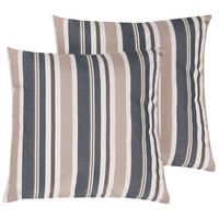 GARTENKISSEN 2er-Set dunkelblau/beige gestreift 40/40 cm Kastos - Hellbraun, Textil (40/40cm) - Beliani