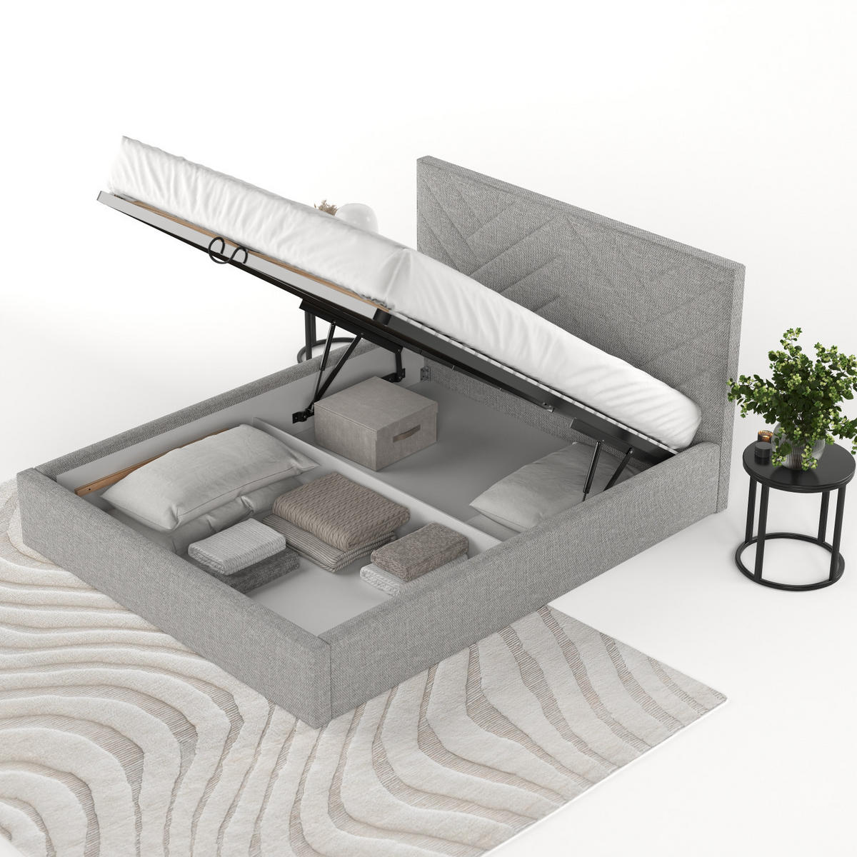 POLSTERBETT Arco 160/200 cm Hellgrau im Inari Stoff - Hellgrau/Schwarz, Holz/Holzwerkstoff (160/200cm) - AltaBeds