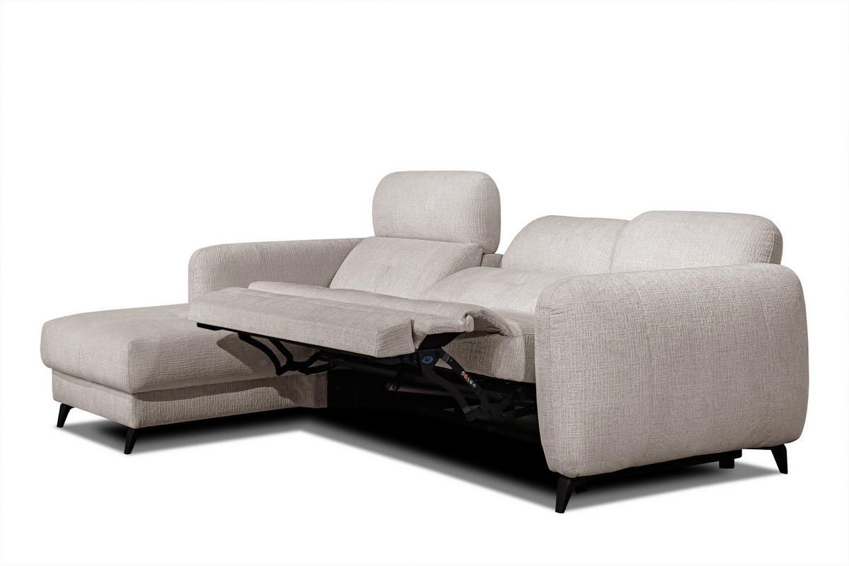 ECKSOFA SVEN 3-Sitzer, 1 Relax XL, verstellbare Kopfstützen, creme - Creme/Schwarz, Holzwerkstoff/Textil (256/163cm) - Courtois Laville