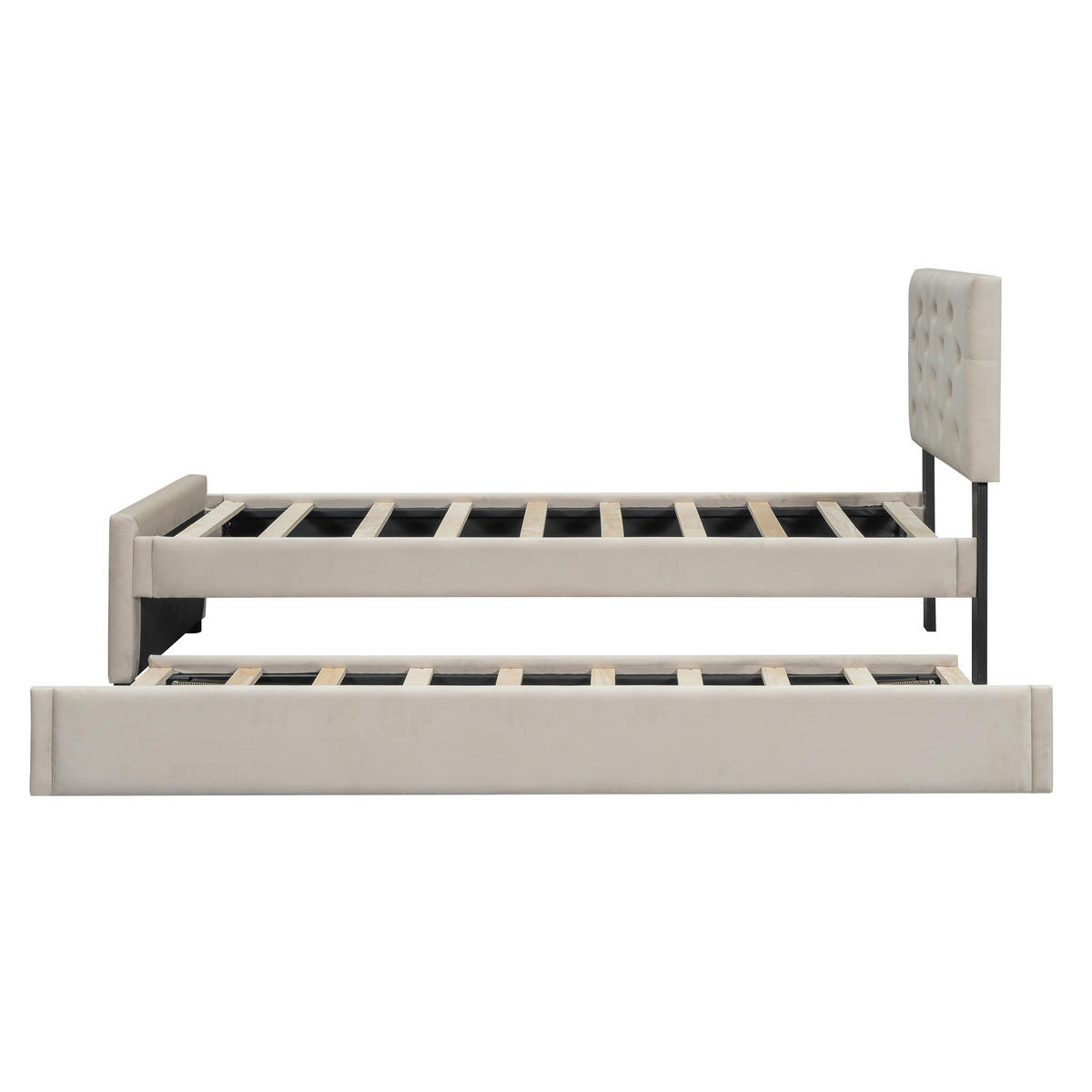 POLSTERBETT 90/200 cm Beige aus Samt mit Rollbett - Beige, Textil (90/200cm) - OKMYHOME