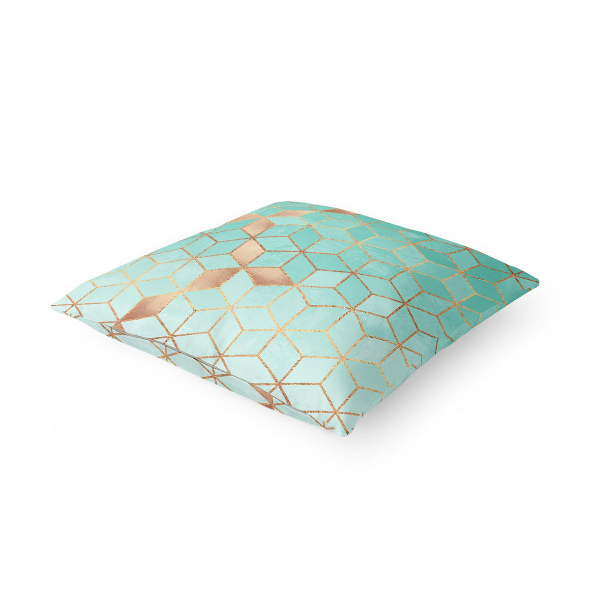 DEKOKISSEN Türkis Weiß goldene Geometrie 40/40 cm - Türkis, Textil (40/40/10cm) - Bilderwelten