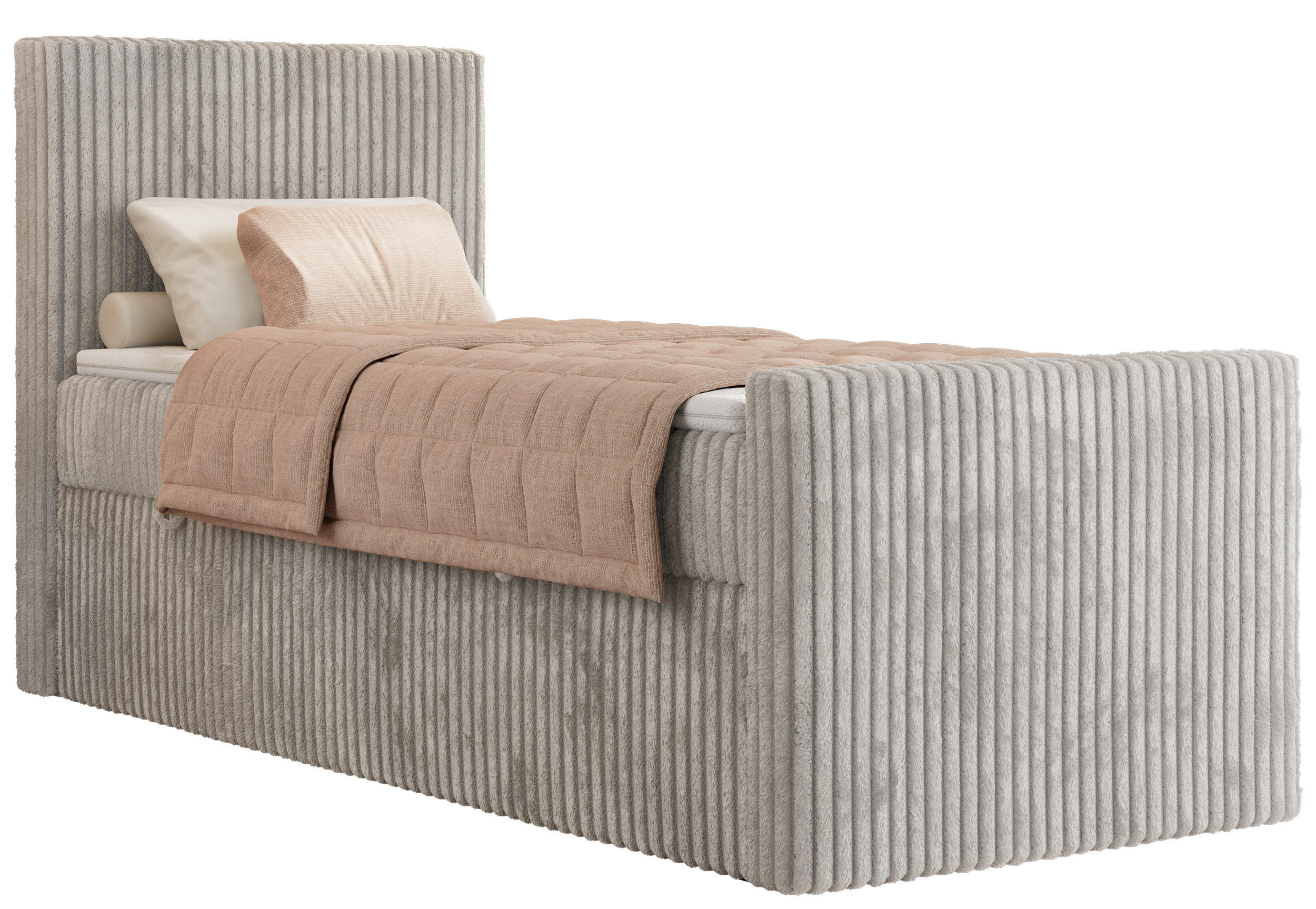 BOXBETT TILIANO DUO 90/200 - Hellgrau Cord - H4 - Topper Visco - Links Seite - Hellgrau, Textil (90/200cm) - MKS