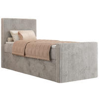 BOXBETT TILIANO DUO 90/200 - Hellgrau Cord - H4 - Topper Visco - Links Seite - Hellgrau, Textil (90/200cm) - MKS