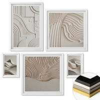 WANDBILDER 5er-Set - 50x50 cm & 20x30 cm & 40x60 cm Weißer Rahmen - Abstrakte beige Wellen - Weiß, Kunststoff (40/60cm) - ArtPrintCave