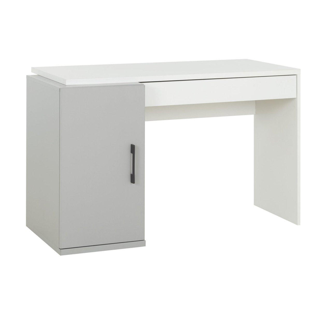 SCHREIBTISCH Ugo in Grau mit Aufbewahrungsschrank und Schublade - Französische Herstellung - 126/90/76 cm - Grau, Holzwerkstoff (126/90/76cm) - Calicosy