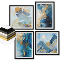 WANDBILDER 4er-Set - 50x50 cm & 40x60 cm Schwarzer Rahmen - Goldmuster in den blauen Bergen - Schwarz, Kunststoff (50/50cm) - ArtPrintCave