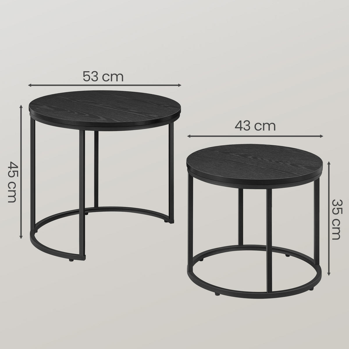 COUCHTISCH 2er Set rund - Schwarz, Holzwerkstoff (53/53/45cm) - Mat-Haus