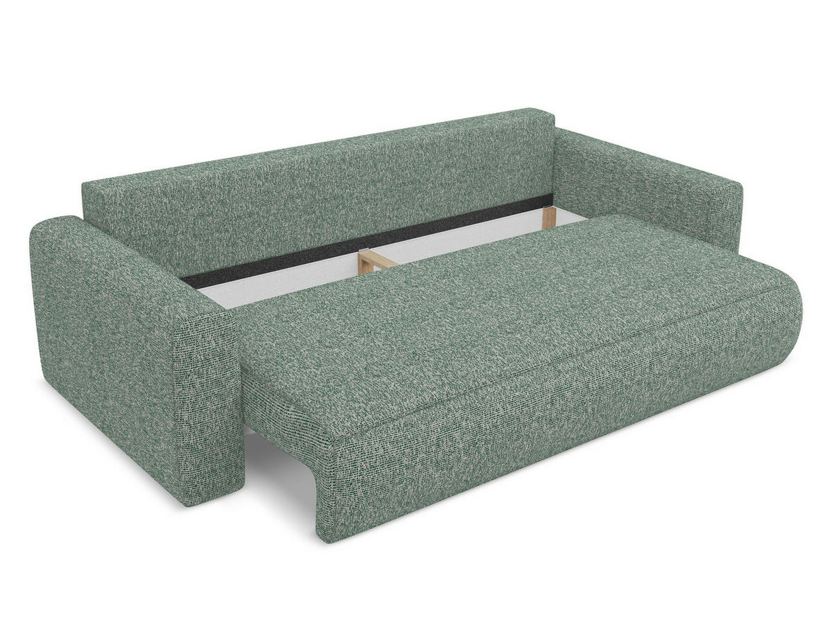 3-SITZER SOFA mit Schlaffunktion Strukturstoff Stoff Grün - Schwarz/Hellgrün, Kunststoff/Textil (238/82/105cm) - Makamii