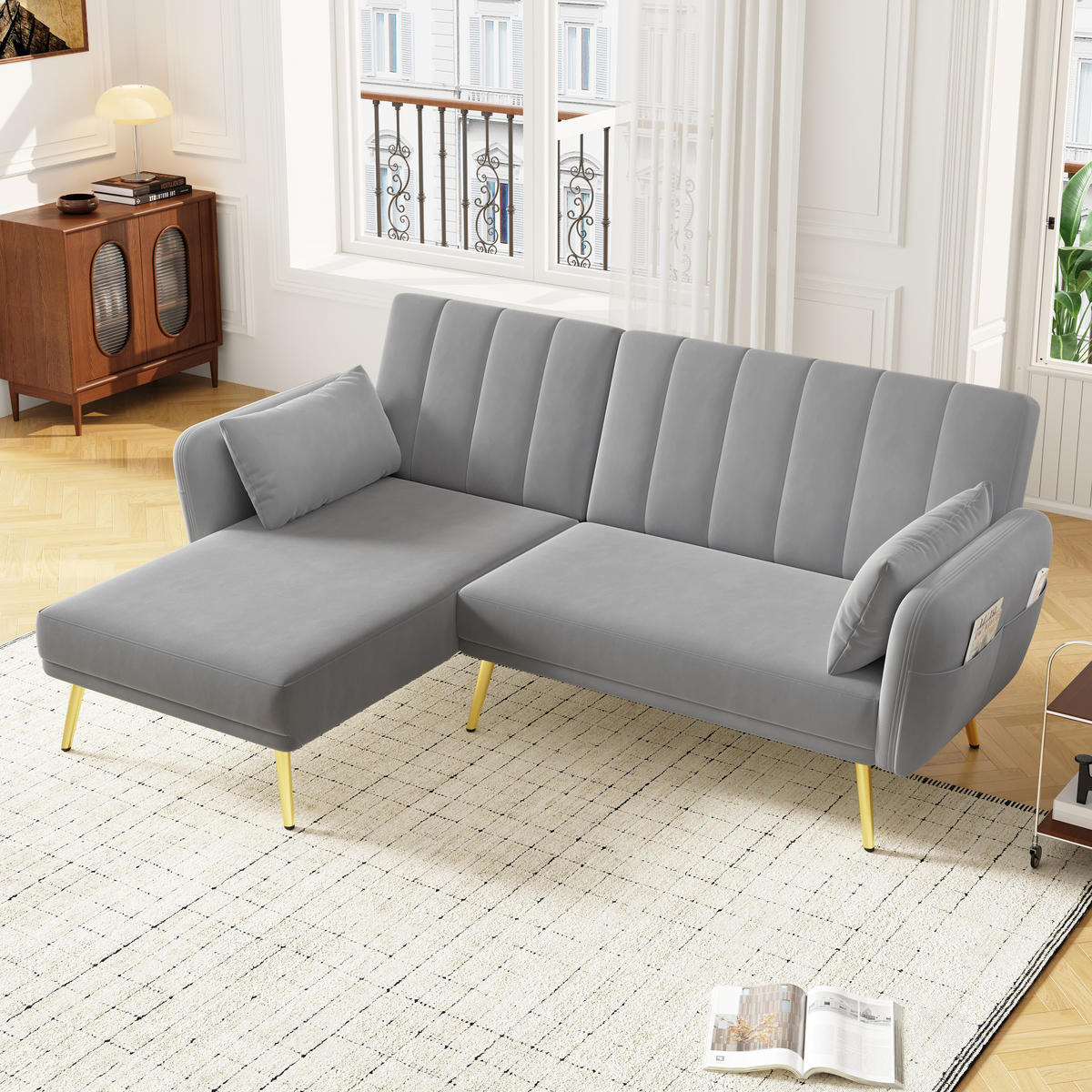 SCHLAFSOFA L-Form mit Zusatzecke und Schlaffunktion - Grau, Textil (191.5/80/130cm)