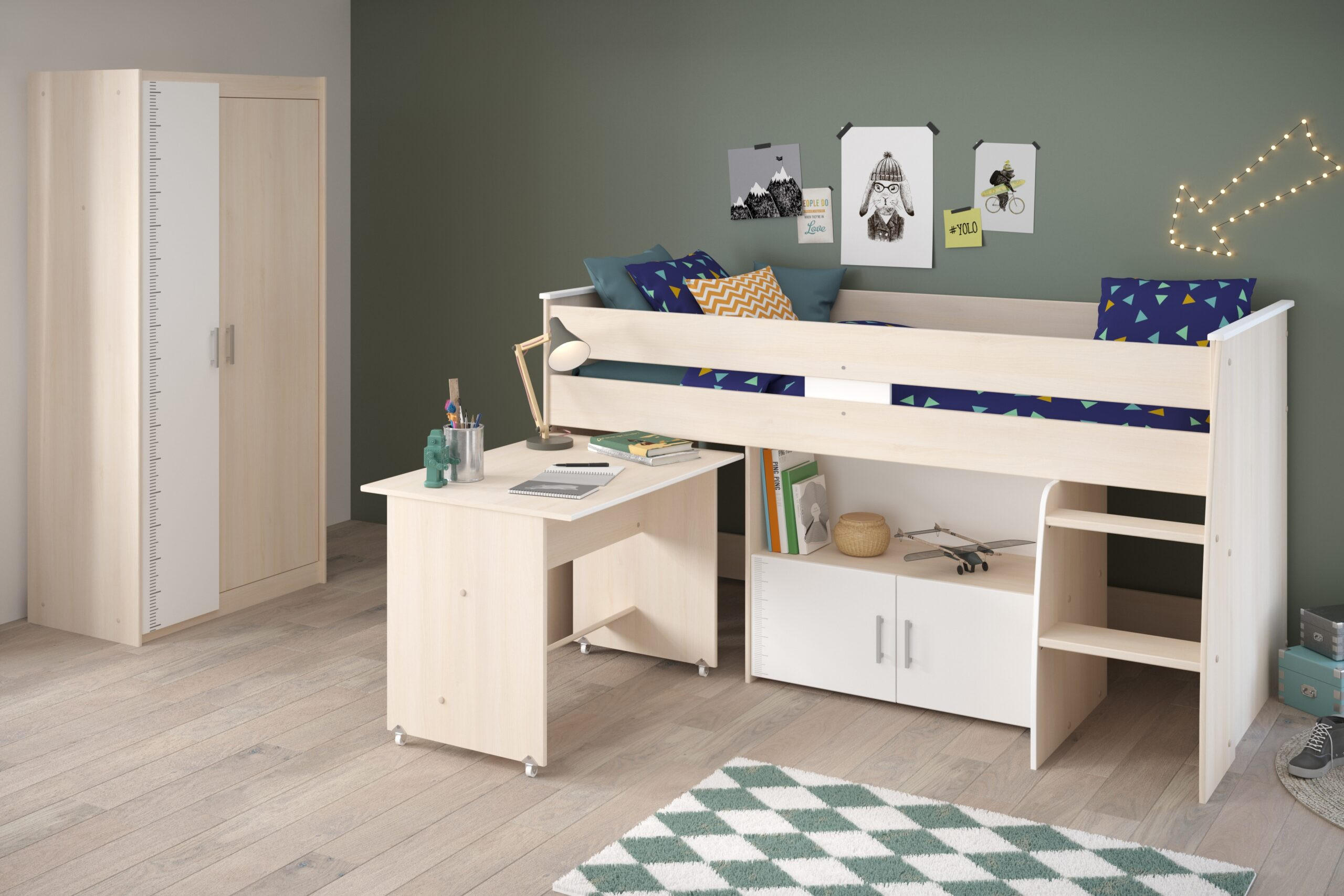JUGENDZIMMER Charly 5 in Akazie und Weiß 2 teilig - Braun, Holzwerkstoff (120/200/80cm)