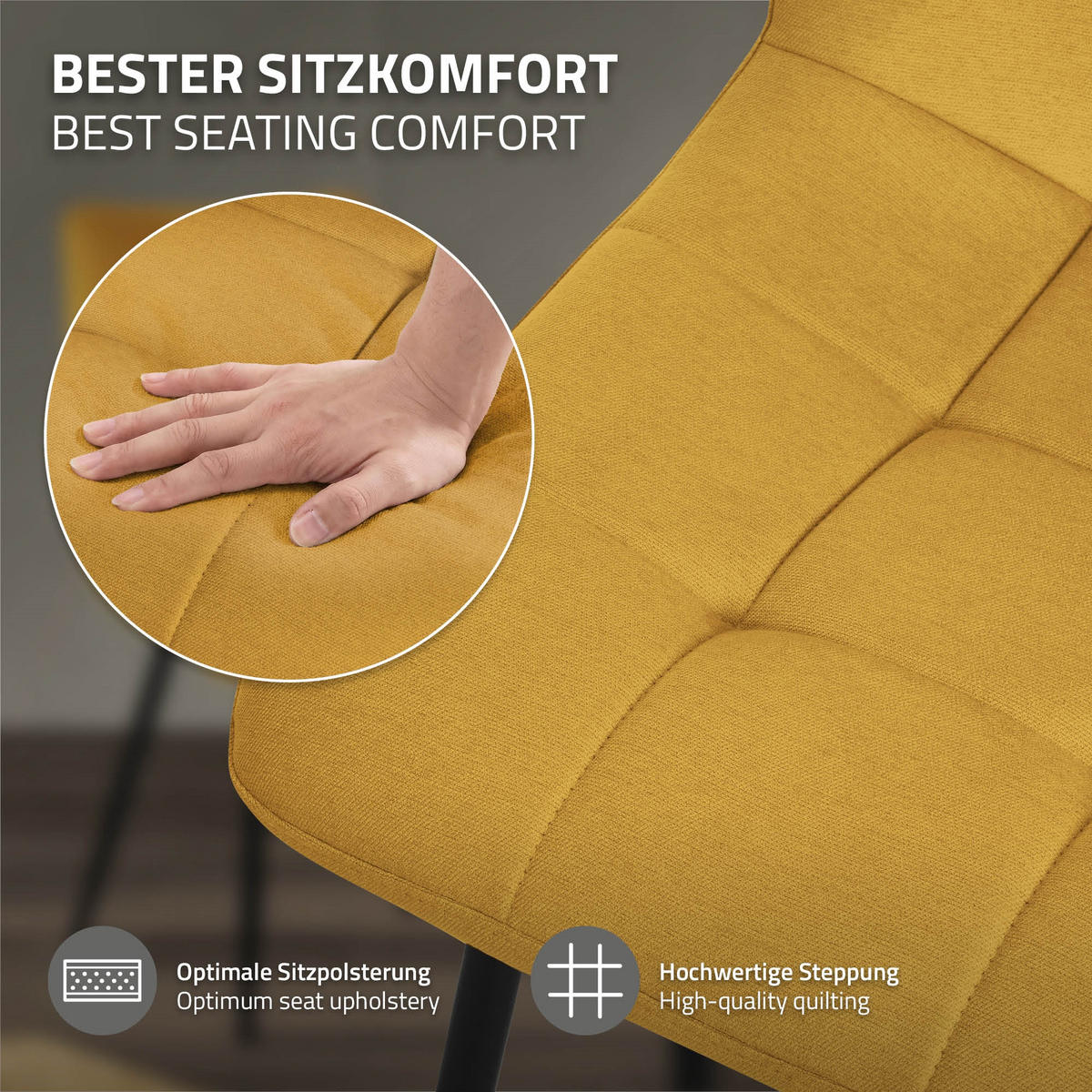 ESSZIMMERSTUHL 6ER-SET Senfgelb Stoffbezug - Dunkelgelb/Schwarz, Textil/Metall (49/89/60.5cm) - ML-DESIGN