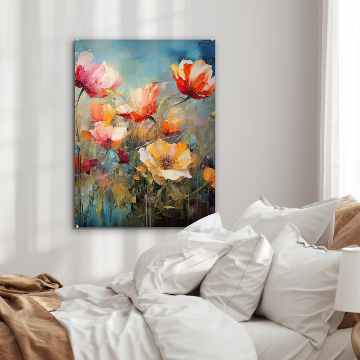 OBRAZ NA AKRYLOVOM SKLE Kvety - Akvarel - Umenie - Botanické - Príroda 60x80 cm - oranžová, sklo (60/80cm) - MuchoWow