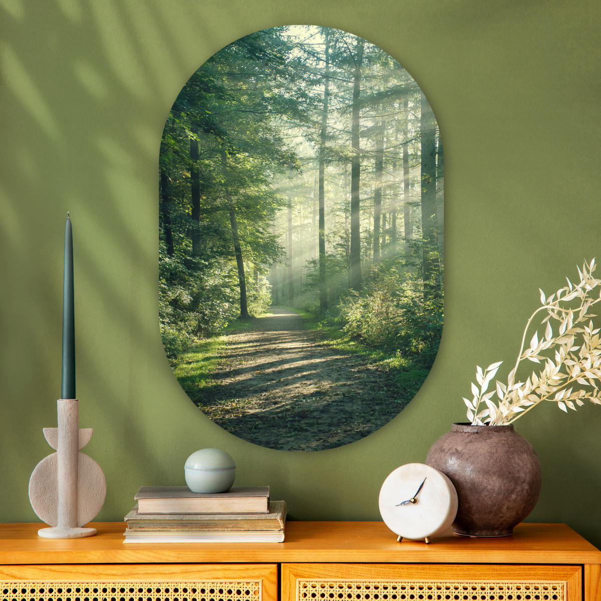 WANDBILD Wald - Weg - Sonne - Bäume - Grün - Natur 60x90 cm - Waldgrün, Kunststoff (60/90cm) - MuchoWow