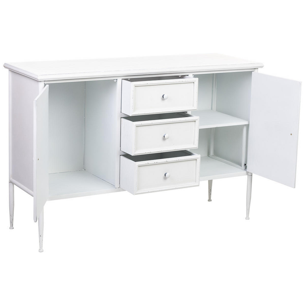 SCHRANK mit 2 Türen und 3 Metall-Schubladen 120x41x80 cm - Weiß, Metall (120/80/41cm) - Wanderlust