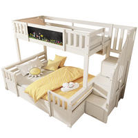 ETAGENBETT aus Massivholz und MDF 90x200 & 140x200 cm Weiß mit Stauraumleiter und Kreidetafel - Weiß, Holzwerkstoff (90/200cm) - IVMEU