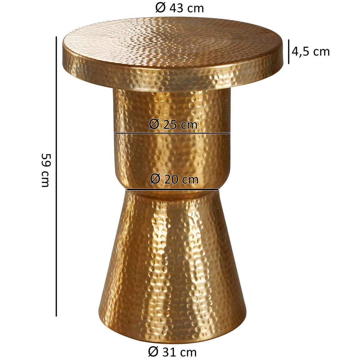 BEISTELLTISCH Aluminium Hammerschlag Orientalisch ENNS, Gold 43x43x59 cm - Goldfarben, Metall (43/43/59cm) - KADIMA DESIGN