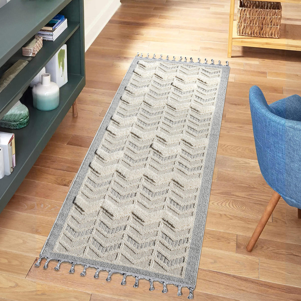 KURZFLOR-TEPPICH Valencia 920 Creme 80x300 cm - Blau/Creme, Textil (80/300cm) - carpet city