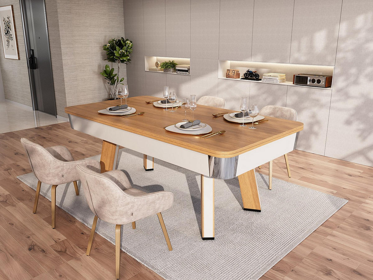 BILLARDTISCH - 6 Personen - holz - naturfarben hell, weiß Sastala - Weiß, Holz (213.4/111.6cm) - Vente-Unique