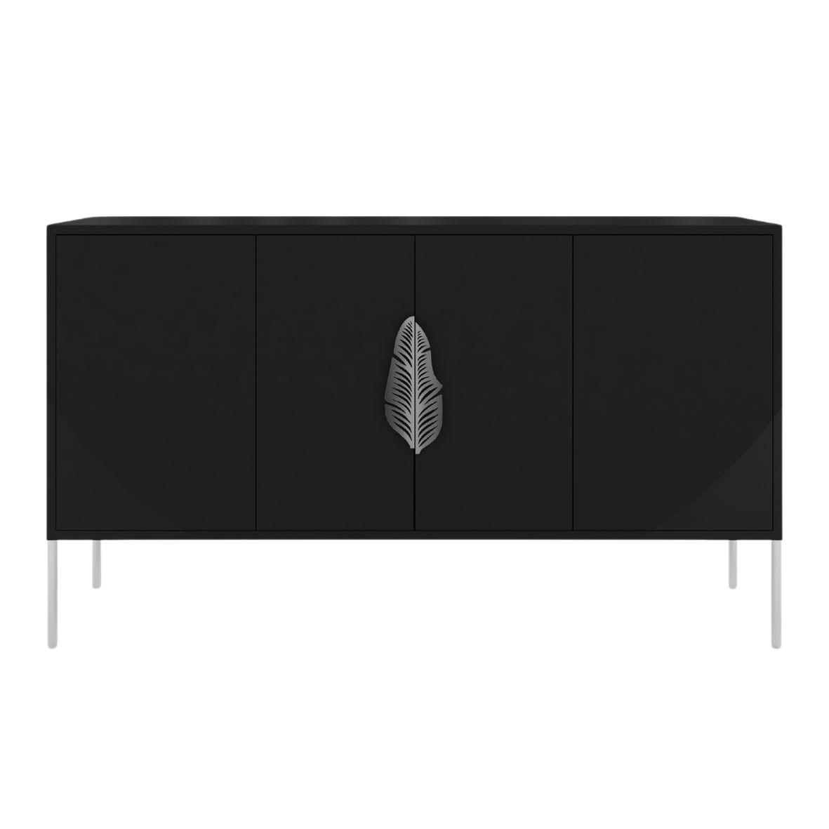 SIDEBOARD Merlin, Schwarz, Silberne Details - Silberfarben/Schwarz, Holzwerkstoff/Metall (138/79/40cm) - Skandica