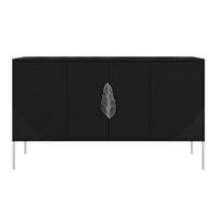 SIDEBOARD Merlin, Schwarz, Silberne Details - Silberfarben/Schwarz, Holzwerkstoff/Metall (138/79/40cm) - Skandica