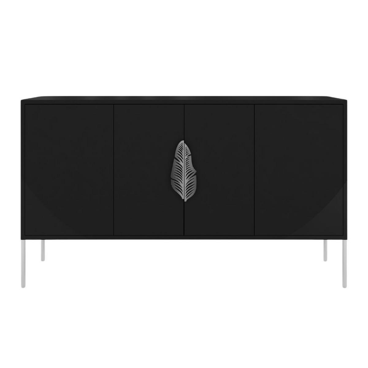 SIDEBOARD Merlin, Schwarz, Silberne Details - Silberfarben/Schwarz, Holzwerkstoff/Metall (138/79/40cm) - Skandica