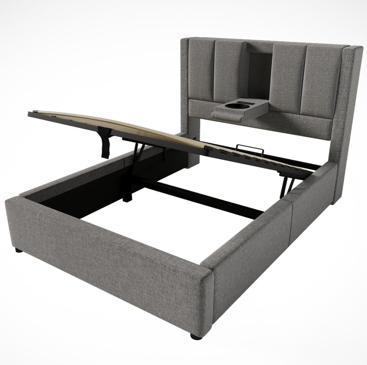 POLSTERBETT 90/200 cm Grau aus Leinen mit Stauraum - Grau, Textil (90/200cm) - OKMYHOME