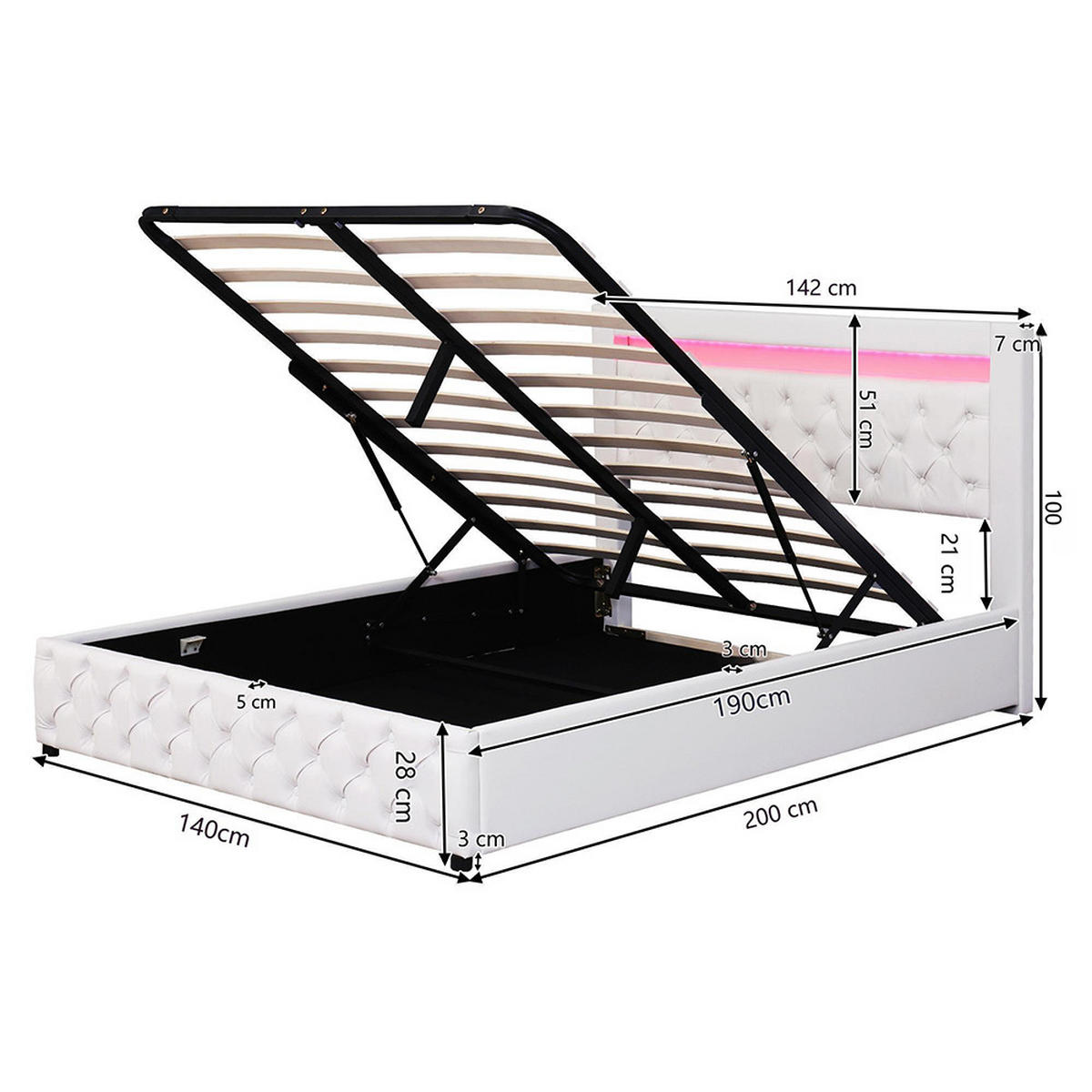 POLSTERBETT 140 x 190 cm,PU-Material in Weiß - Weiß, Holz (140/190cm) - KOMHTOM