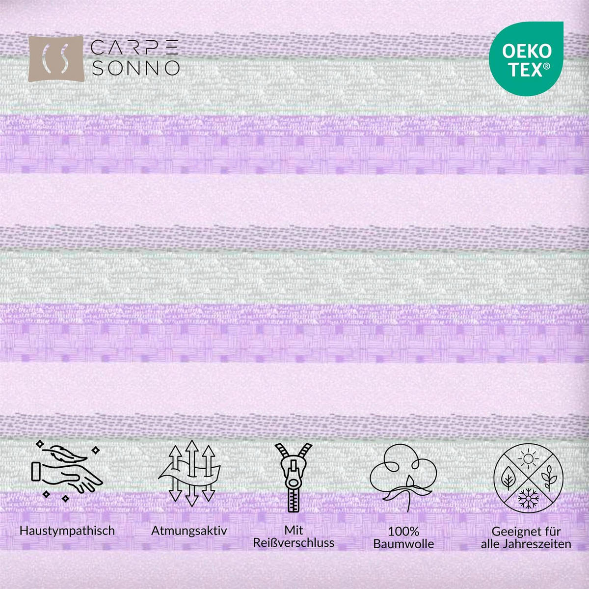 BETTWÄSCHE 135x200 Renforce aus 100% Baumwolle Bettbezug Streifen Lila Rosa Grau - Grau, Textil (135/200cm) - Carpe Sonno