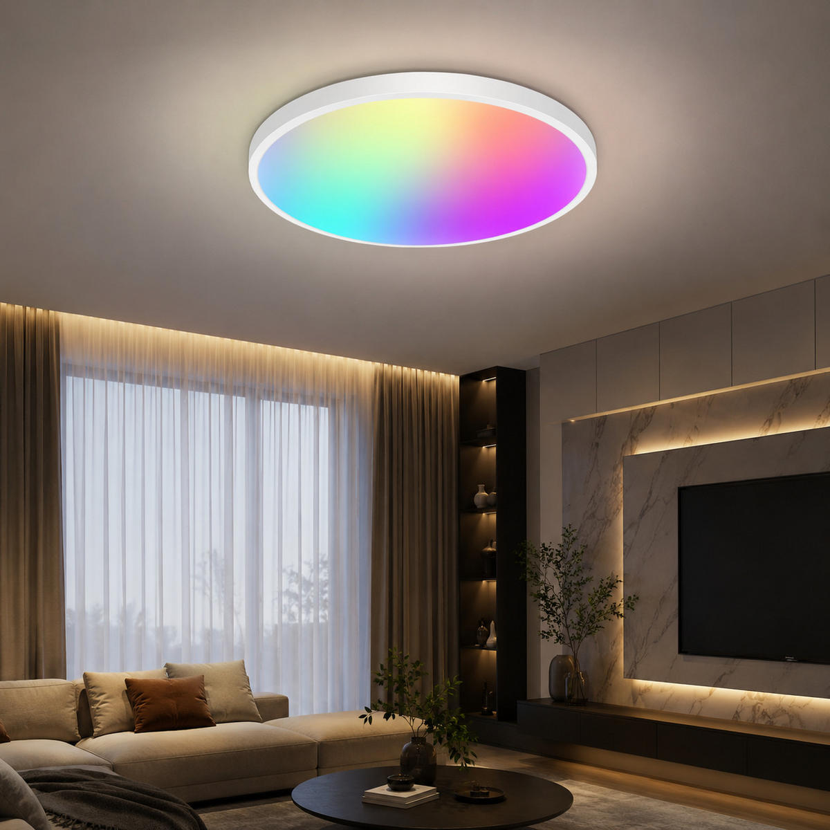 DECKENLEUCHTE CE1614 Ultradünn WiFi APP CCT RGB LED - Weiß, Kunststoff (30.5/30.5/3cm) - LOVHAUS